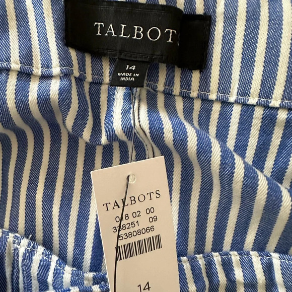 Talbots Stripe Button Front Pleated Skirt Blue White Size 14 NWT New! - Picture 7 of 11